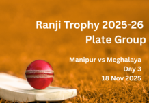 Ranji Trophy 2025-26: Meghalaya take first innings lead as match vs Manipur heads towards draw