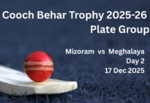 Cooch Behar Trophy 2025-26: Meghalaya set Mizoram 248 to win going into Day 3
