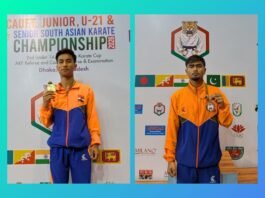 Daniel D Warjri wins gold, Gideon Tympuin bronze at South Asian Karate C’ship!