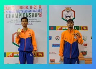 Daniel D Warjri wins gold, Gideon Tympuin bronze at South Asian Karate C’ship!